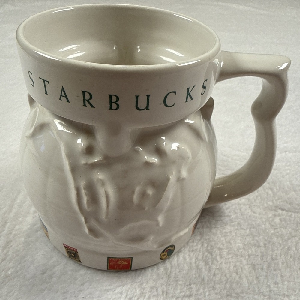 Vintage STARBUCKS World Globe Ceramic Travel Mug Coffee Cup 16oz Large Handle